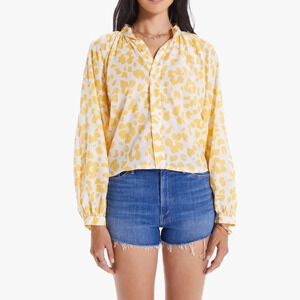 NWOT MOTHER The Sunburst Print Shirt Leopard Floral Cotton Yellow Bohemian Small